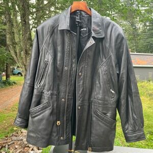 Monaco Vintage Black Lambskin Leather Jacket Italy Brass Snaps Mens Medium